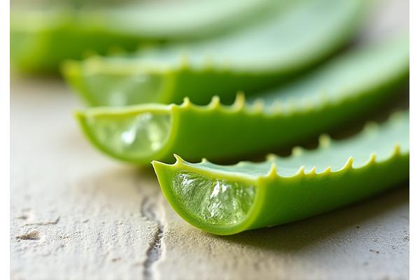 Close-up of fresh aloe vera plant leaves, showing the clear gel