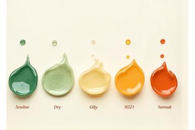 Illustration of diverse skin types and their needs, represented by abstract symbols and natural elements