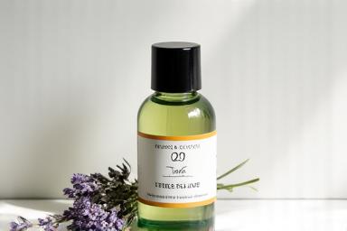 A small, amber glass bottle of alcohol-free aftershave balm, with soothing botanical extracts visible.