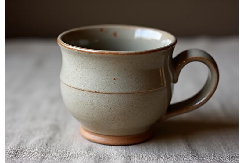 A sturdy, hand-thrown stoneware shaving mug with a comfortable handle, featuring textured surface and rustic charm